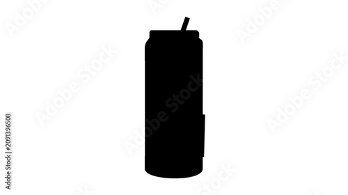 Tall summer drink vector icon illustration in solid black silhouette with short straw, slim cup or can shape, clean minimalist beverage symbol for juice bar, cafe menu, tropical refreshment
