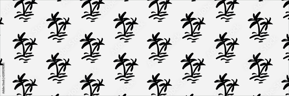 Fototapeta premium Minimalist black and white palm tree seamless pattern background vector illustration