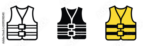 Foto Life jacket icons designed in outline, silhouette, and color variations for aquatic rescue, boating, swimming safety, outdoor recreation, and clean vector illustration