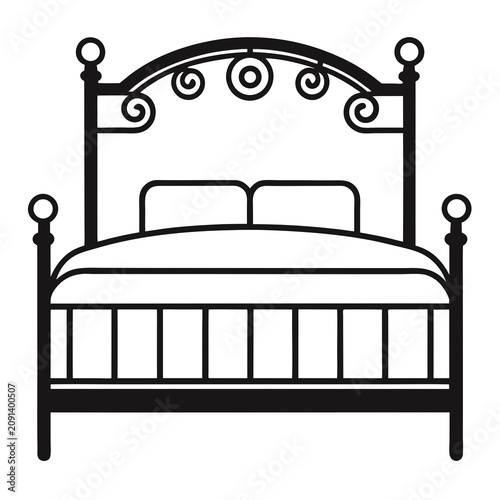 Tableau sur toile Elegant Iron Bed Frame Vector Illustration in Black