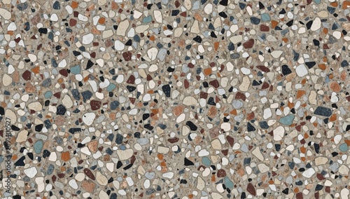 Close Look at Colorful Stone Texture on Floor Showing Various Shapes and Colors