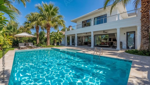 Luxury Home With Pool and Palm Trees in Sunny Location Near the Coast