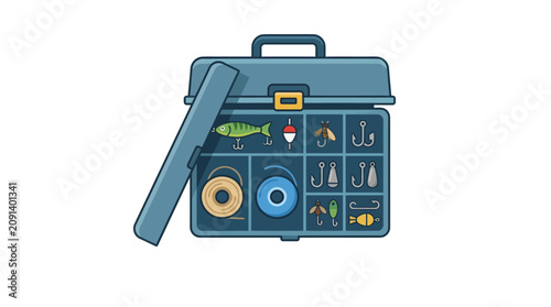 Konstfotografi An illustration of a blue toolbox with various tools and a fishing lure on 20260703