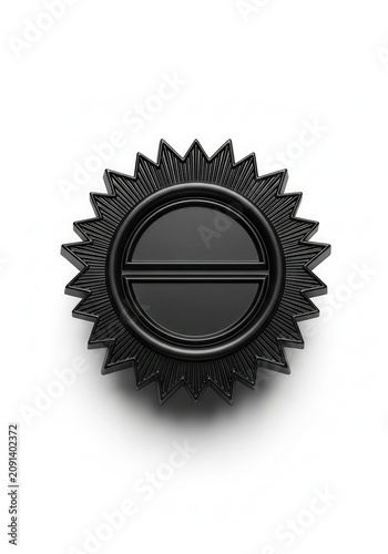 Black metal star badge with circular center design