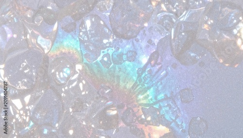 Water Droplets Reflect Colors on a Surface With Light Playing Through Them in...