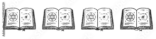 Sketch open spell book icon design set