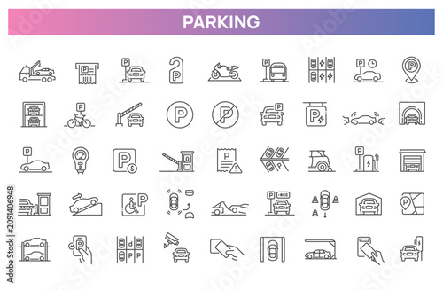 Parking Icons Set. Car Parking Line Icons Collection