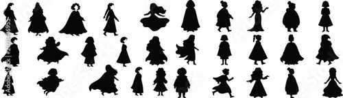 Bild auf Leinwand Spooky halloween silhouettes of children in costumes for party decorations and t