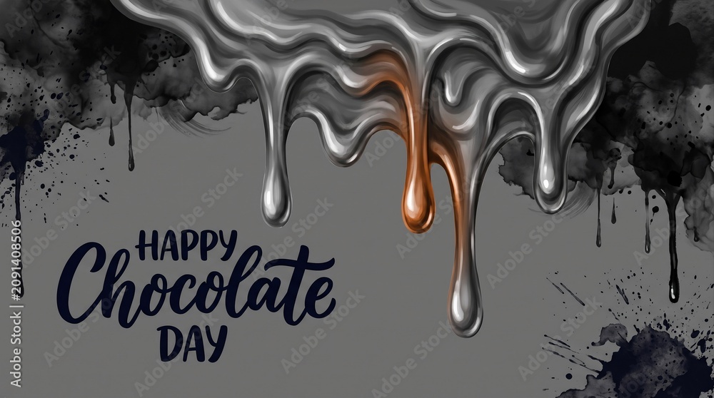 Fototapeta premium Happy Chocolate Day Melting Drip Illustration Greeting Card Design