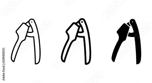 Garlic Press Icons Set, Kitchen Tool Vector Graphics, Food Preparation Gadget Illustrations