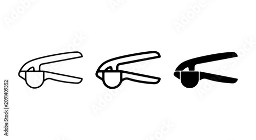 Garlic Press Icons, Kitchen Tool Vector Set, Manual Food Prep Equipment