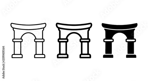 Arch Icons: Classic Architectural Entrance Symbols, Outline and Silhouette Styles