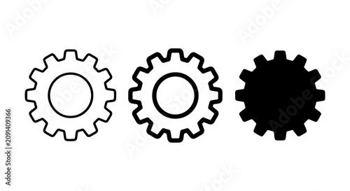 Gear Icons Set, Mechanical Cogwheel Symbols, Industrial Machine Parts, Engineering Tools