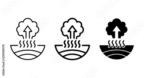 Geothermal Energy Icons, Heat Extraction Symbols, Earth Core Power Graphics