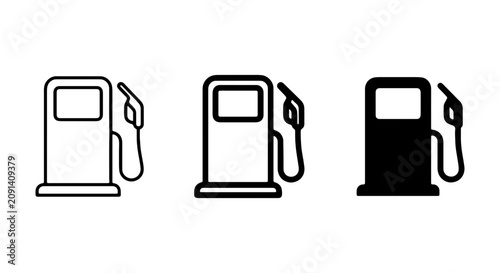 Gas Pump Icons Set: Simple Line Art, Outline, and Solid Fill Vector Graphics for Fueling Stations