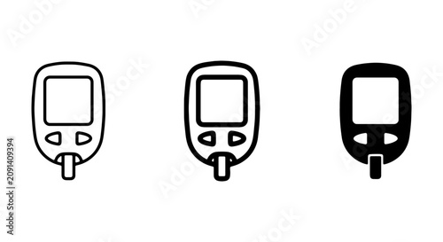 Glucose Meter Icons, Blood Sugar Monitor Set, Diabetes Testing Device Vector Graphics