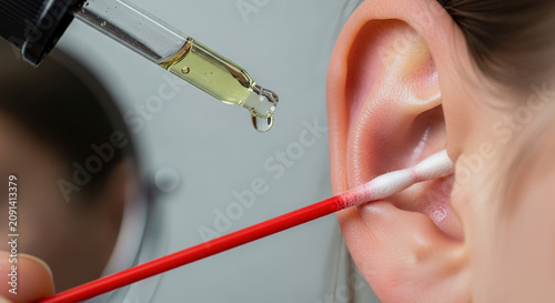Person receiving ear drops from a dropper