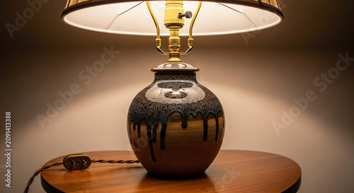 Decorative Ceramic Lamp on Wooden Side Table