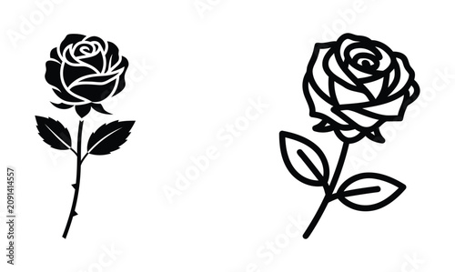 Black rose silhouettes on white background