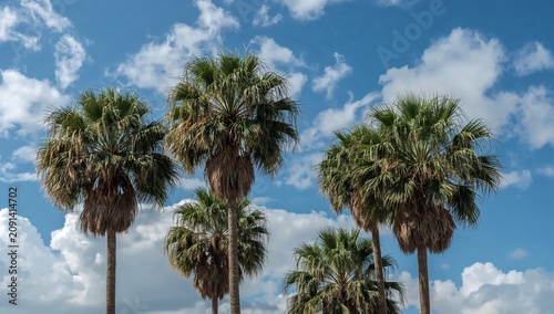 Palm Trees Reach up to the Blue Sky in a Sunny Location During the Day