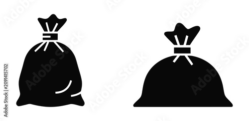 Sack icon set black silhouette of tied grain or money bags