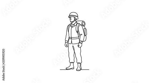 Man wearing backpack and hiking gear.