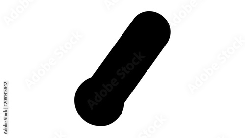Black diagonal rounded thermometer silhouette vector icon illustration on white background, bold minimalist flat mark for hot weather, summer heat warnings, temperature alerts, and climate design