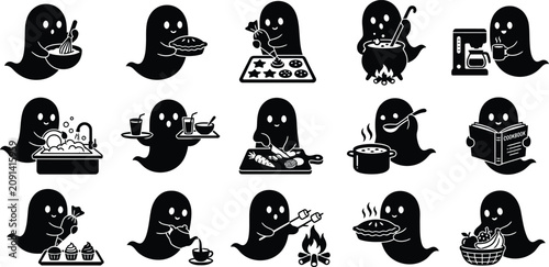 Tableau sur toile A collection of cartoon ghost characters engaging in various everyday activities