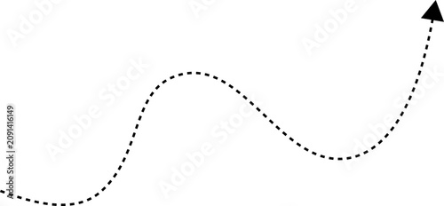 Obraz na płótnie Wavy dashed line with an arrow at the end isolated on white background