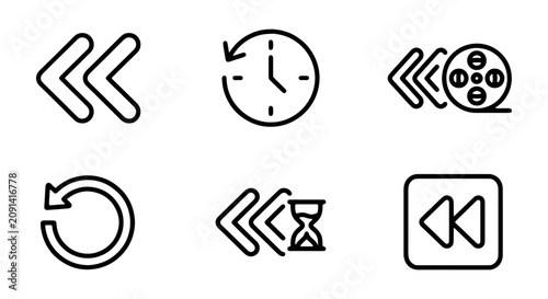 Fotografie Retro Rewind Icons, Media Playback Controls, Time and Navigation Symbols, Vector
