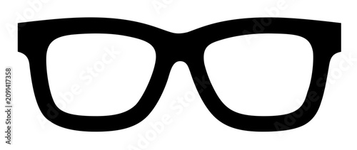 Bold sunglasses vector icon with thick black frame and clear lens openings on white background, minimalist summer accessory illustration for beach, fashion, vacation, eyewear and lifestyle graphics
