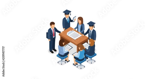 Graduates in meeting discussion collaboration.