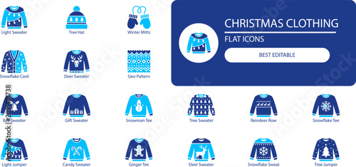 Christmas sweaters icons set. Silhouette vector illustration of festive knitwear for holiday design.