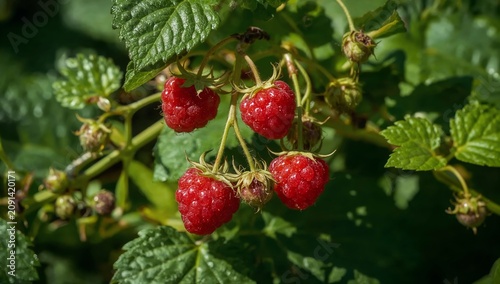 Raspberry Plants Bear Ripe Fruit in a Garden During the Summer