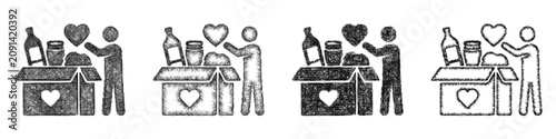 Sketch monochrome volunteer donation drive icon design set