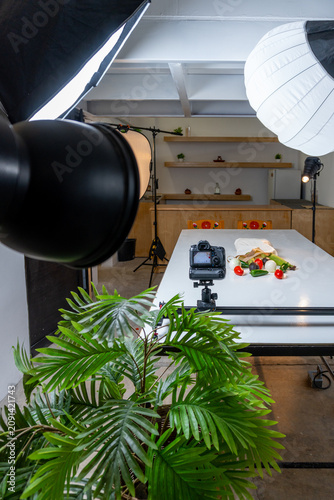 Food photography studio set up with organic vegetables