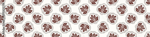 Hand drawn folk art leaf seamless border pattern . Flat isolated all over design vector illustration. Botanical scandi summer fall foliage leaves edging trim banner. Endless quirky repeat stripe