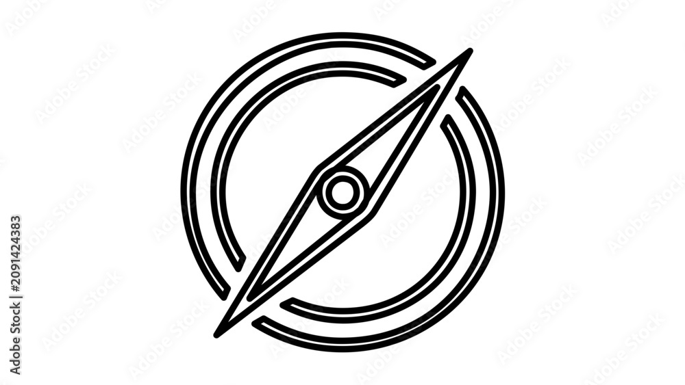 Naklejka premium Clean flat vector line icon of a navigation compass, useful for camping apps, expedition plans, travel menus, and outdoor route selection.
