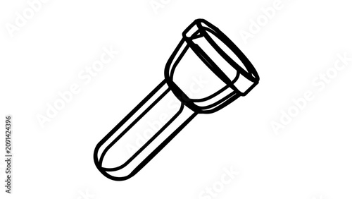 Clean flat vector line icon of a minimalist flashlight, great for camping gear lists, emergency kits, night hiking apps, and safety signage.