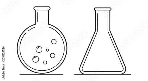 Bild auf Leinwand Chemistry flask line icon set with erlenmeyer and round bottom glassware for scientific experiments