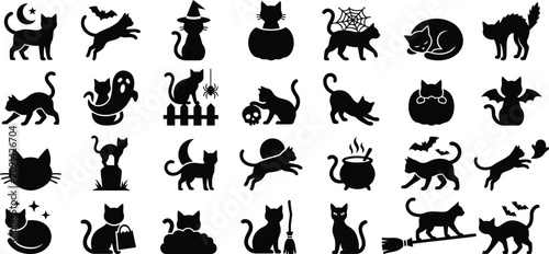 Oct 31 halloween black silhouette icons cats witches spiders more