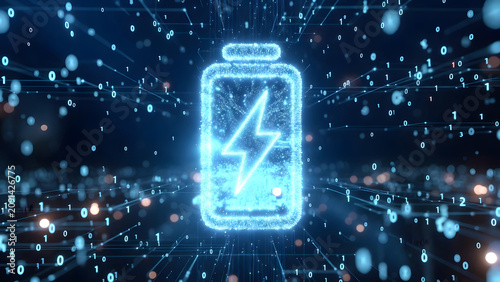 Technology battery high power electric energy, Battery to electric cars and mobile devices with clean electricity, Green renewable energy battery storage future, Technology digital abstract background