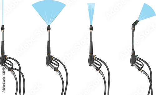 Pressure Washer Gun Nozzle Spray Pattern Vector Set for Car Wash Commercial Cleaning and Power Washing Services