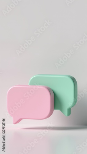 Two pastel speech bubbles icon for chat and communication concept