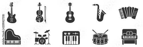 Canvas Print musical instruments vector icons set including bass guitar violin acoustic guita