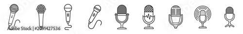 Fotografie microphone icon set with hand held and stand microphones vector illustration on