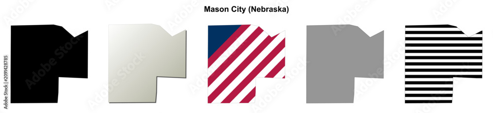 Fototapeta premium Mason City (Nebraska) blank outline map set