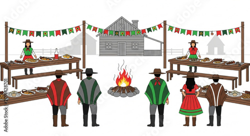 Rustic Farmstead Gathering with Campfire and Communal Dining