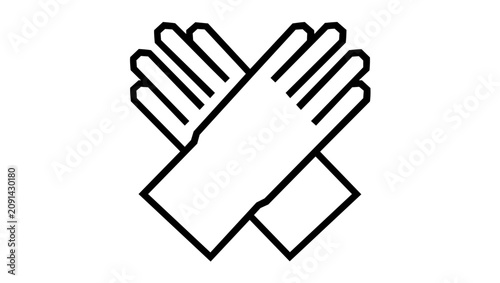 A minimalist pair of garden gloves appears as a clean flat vector line icon for planting guides, nursery packaging, and yard maintenance apps.