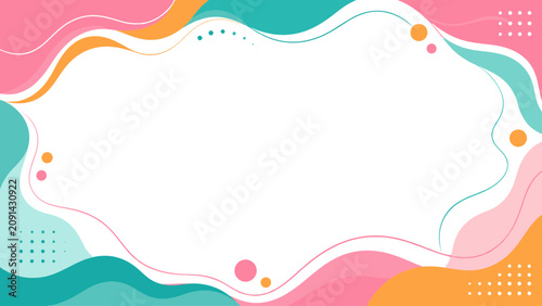 Colorful abstract wave frame with pink and teal curves, abstract, waves, frame, pink, teal, curves, orange, background, decorative